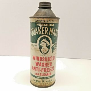 Vtg Quaker Maid Windshield Washer Anti Freeze & Cleaner Cone Top Tin Can Bottle