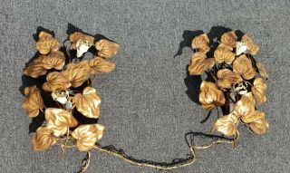 Vintage French Country Gold Tole Wall Light Floral Sconces Made in Italy 3