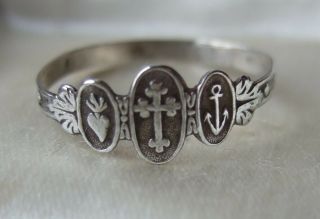 Antique French Victorian Silver Capelet Ring - Faith Hope Charity - Sailor