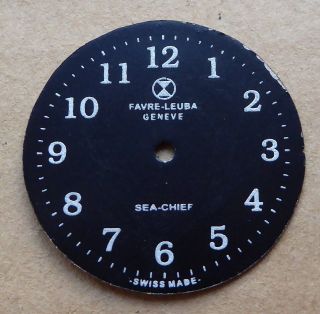 Favre Leuba Sea Chief Watch Dial,  White On Black,  28mm.
