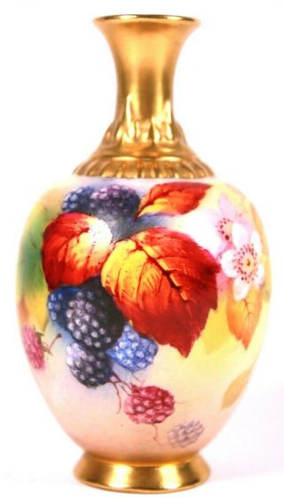 Antique Royal Worcester Kitty Blake Painted Fruit Vase Circa 1911
