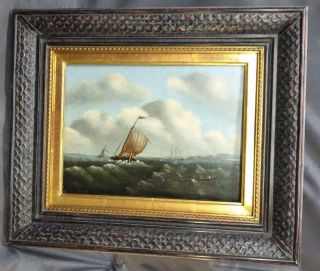 Antique Old Seascape Nautical Boat Ship Ocean Oil Painting On Canvas Framed Art