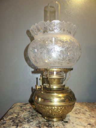 Victorian 1896 Ornate Brass Bradley & Hubbard Newel Post Hanging Oil Lamp Parlor