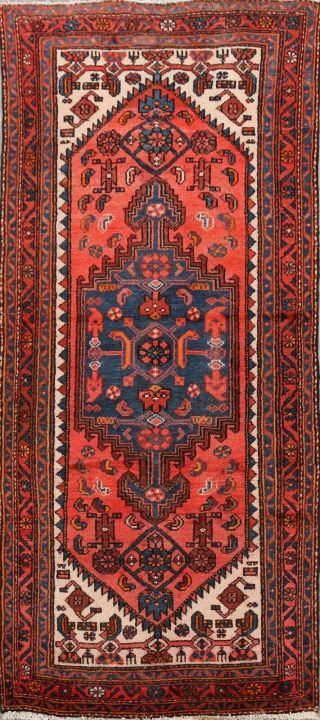 Vintage Hamedan Oriental Area Rug Wool Hand - Knotted Geometric Rust Carpet 3x6