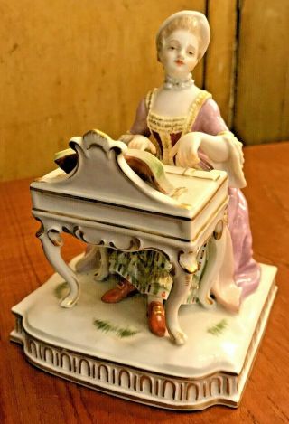 Antique Meissen Porcelain Group Figurine Lady At Spinet Piano