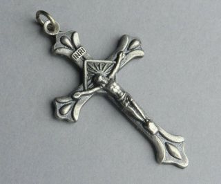 Jesus Christ,  Cross,  Crucifix.  Vintage Religious Large Pendant.  French Medal. 2