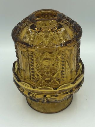 Vintage Indiana Glass Amber/topaz Large Fairy Lamp Stars & Bars 6.  5 "