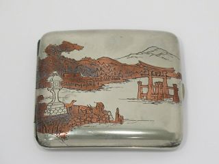 3.  5 In - Sterling Silver Antique Japanese River Torii Gate Cigarette Case