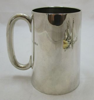 Antique George V Sterling Silver Glass Bottom Pint Mug,  1913,  303 Grams