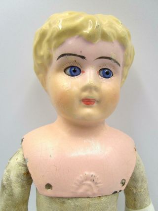 German Minerva Tin Head Doll Leather Body Glass Eyes 12 " Germany 3 Not Dressed