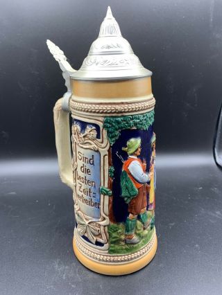 Vintage Large Gerz German Beer Stein Pewter Lid Vibrant Colors Made In Germany