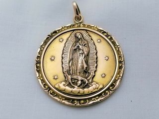 Medalla Religiosa Grande Vintage Virgen De Guadalupe Oro Solido 10k Dos Caras