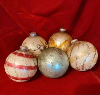 5 Vintage West Germany Mercury Glass Christmas Ornaments