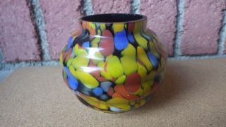 Vintage Czech Kralik Art Deco Spatter Glass Vase Marked Czechoslovakia 1930 
