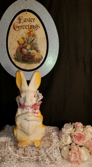Vtg.  Lg.  10 " Paper Mache Vtg.  Easter Bunny/rabbit Candy Container