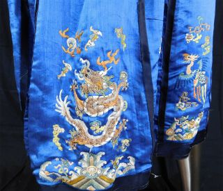 Antique Chinese Blue Silk Gold Embroidered Dragon Phoenix Wedding Skirt Dress 3
