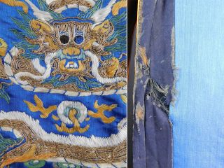 Antique Chinese Blue Silk Gold Embroidered Dragon Phoenix Wedding Skirt Dress 4