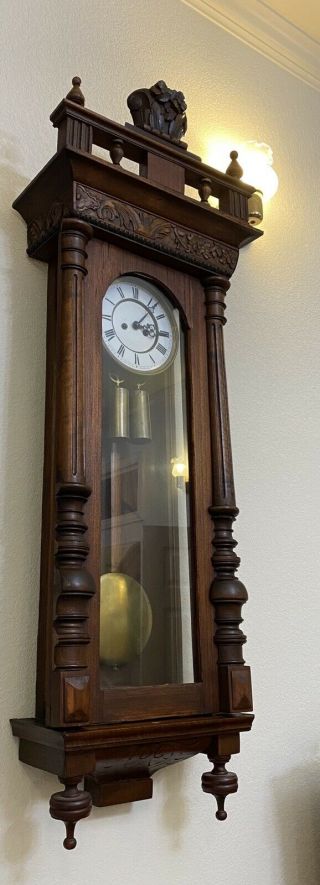 Gustav Becker Antique 2 Weights Vienna Regulator Strike Wall Clock