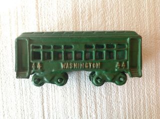 Vintage Washington 44 Green Cast Iron Passenger Car Train Rr W/gold Letters