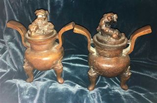 Pair (2) Old Chinese Bronze Censers Incense Burner Censer