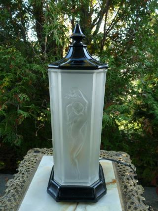 Vintage Art Deco Tiffin Satin Glass Figural Boudoir Lamp Nude Lady -
