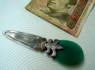 FABERGE Antique Imperial RUSSIAN Bookmark or money clip with jade,  84 silver 2