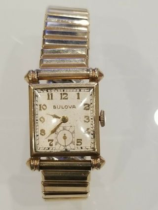 Vintage Bulova 17 Jewel 10kt Rgp Watch Engraved W/ 10kt Gp Flex Band