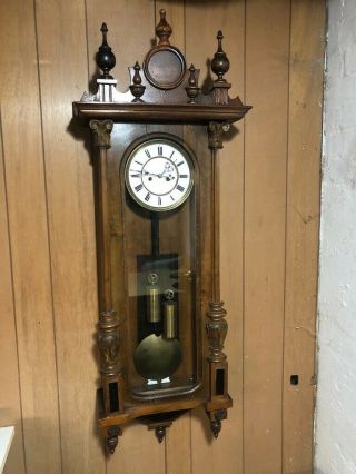 Very Large Antique Vienna Regulator Wall Clock.  Time And Strike.  Vg