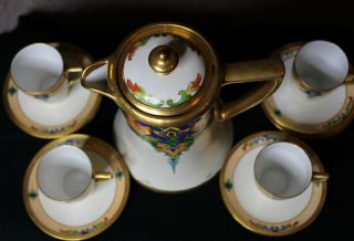 Limoges Antique Hand Painted Brauer Chocolate Pot Set Demitasse Cups and Saucers 2