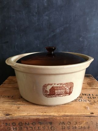 Amana Radarange Western Stoneware Casserole Dish Amber Lid Vintage Dishes Usa