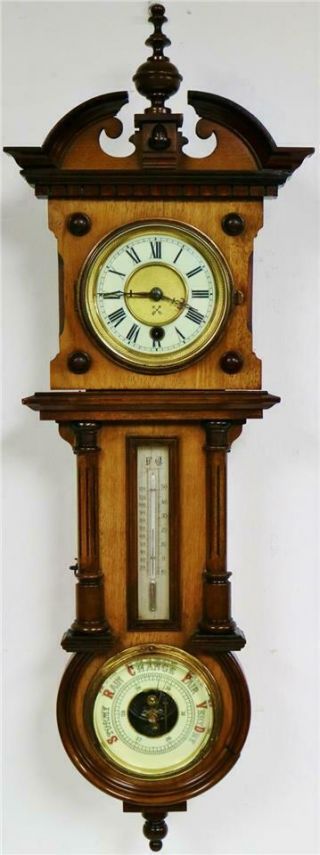 Antique German Hac 8 Day Carved Walnut Combination Wall Clock