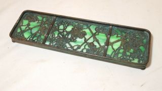 Antique Tiffany Studios Bronze Green Slag Glass Grapevine Pen Tray Holder Dish