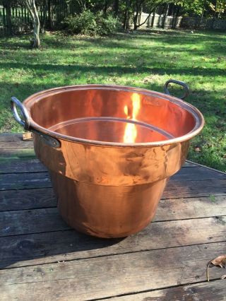 Antique Handmade Copper Candy Apple Butter Kettle Cauldron Handles Huge
