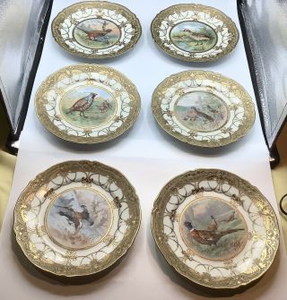 6 Nippon Japan Handpainted Moriage Antique Bird Motif Gorgeous Plates 8&3/4”