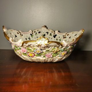Antique Meissen Hand Painted Porcelain Floral Compote Bowl W/o Base C.  1815 - 1924