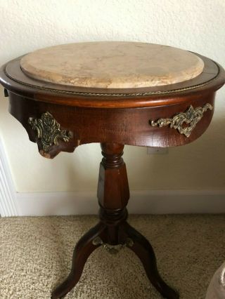 Pair Antique/vtg French Marble Top Wood Brass Ormolu Side End Tables