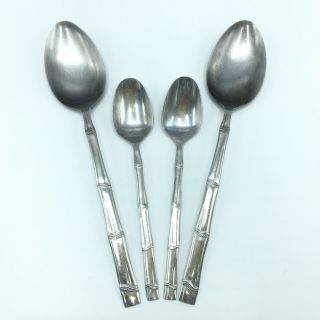 Vintage Serving Spoons Tea Spoons Bamboo Pattern Stainless Steel Japan Set Of 4