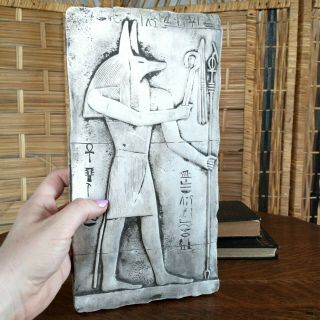 Vtg Ancient Egyptian Greek Art Plaster Wall Dec Hanging Plaque Anubis Sculpture