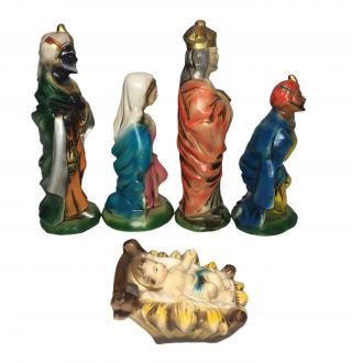 Vintage Paper Mache Nativity Figures Made in Japan Mary Jesus Wise Men set of 5 2