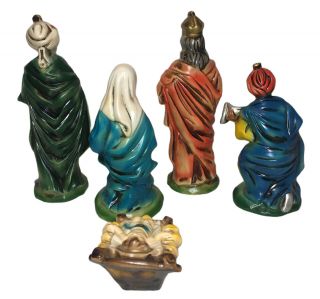 Vintage Paper Mache Nativity Figures Made in Japan Mary Jesus Wise Men set of 5 3