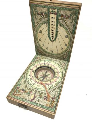 Antique 18 Th Century European Diptich Compass Cadran Solaire & Boussole Xviii