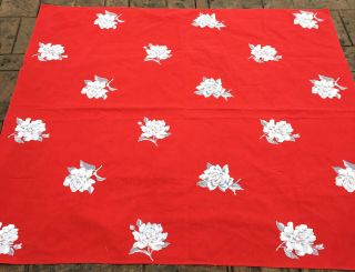 Vintage Wilendur Tablecloth Red With White Roses 47 " X 54 "
