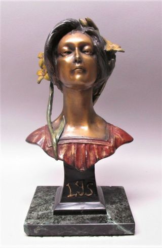 Fine Vintage Art Nouveau Bronze Sculpture " Lys " After Emile Pinedo
