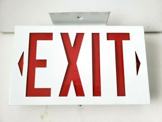 Vintage Exit Sign Ceiling Mount One Sided White Metal Red Plastic Light Loft