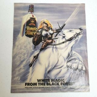 Vintage 1987 Rumple Minze Peppermint Schnapps Print Ad Warrior Woman Polar Bear