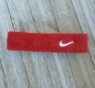 Vintage Nike Swoosh Headband Red Terry Sweat Band Stretch Adult Unisex One Size