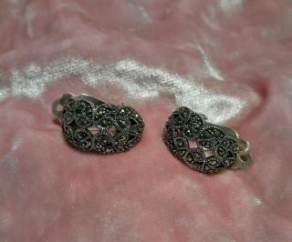 Vintage Sterling Silver And Marcasite Clip On Earrings