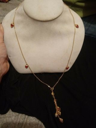 Vintage Sarah Coventry Chain Necklace With Red Hearts And Add Hearts Charm