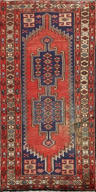 3x5 Vintage Tribal Hamedan Area Rug Hand - Knotted Geometric Oriental Wool Carpet