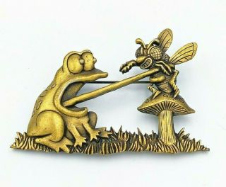 Vintage Jj Jonette Jewelry Frog And The Bee Brooch - Ref F13